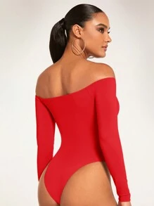 Silquee Solid Off Shoulder Bodysuit - Red - View 2
