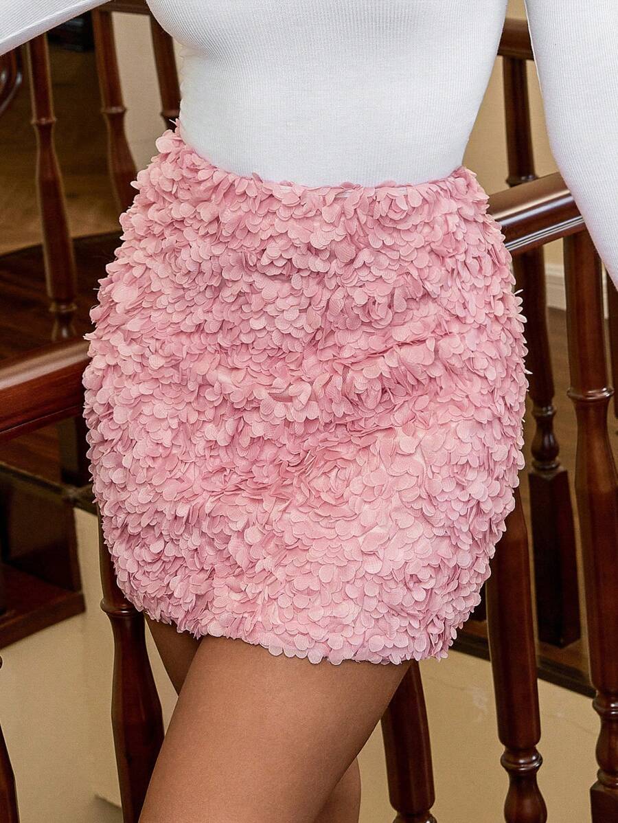 SHEIN Privé Flower Layered Mini Skirt - Pink - View 1