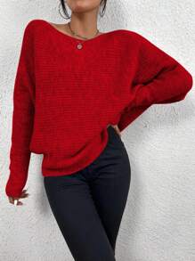 SHEIN Privé 女士蝙蝠袖毛衣 - 紅色 - 查看 5