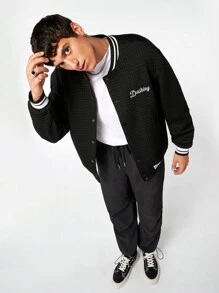 Manfinity NXTstreet Oversized Men's Letter Printed Striped Baseball Jacket - Black - View 6