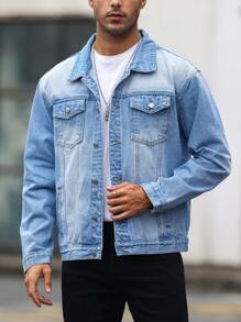 Manfinity Homme Lỏng lẻo phù hợp Nam Denim mùa giặt Áo khoác denim - Rửa trung bình - Xem 1