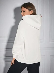 SHEIN EZwear 大尺寸白色情書印花套頭衫 - 白色 - 查看 3