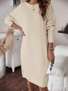 SHEIN LUNE 女士毛衣連身裙 - 杏色 - 查看 5