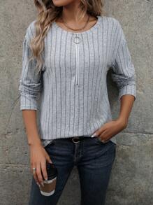 EMERY ROSE Của phụ nữ Tay áo dài Áo thun Với dây kéo Thiết kế - Xám - Xem 4