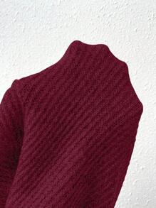 SHEIN Essnce Solid Color Ribbed Knit Sweater Dress - Burgundy - View 7
