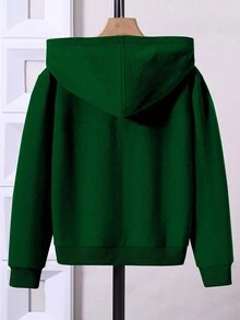 SHEIN 女童休閒連帽提花針織毛衣,長袖 - 綠色 - 查看 2