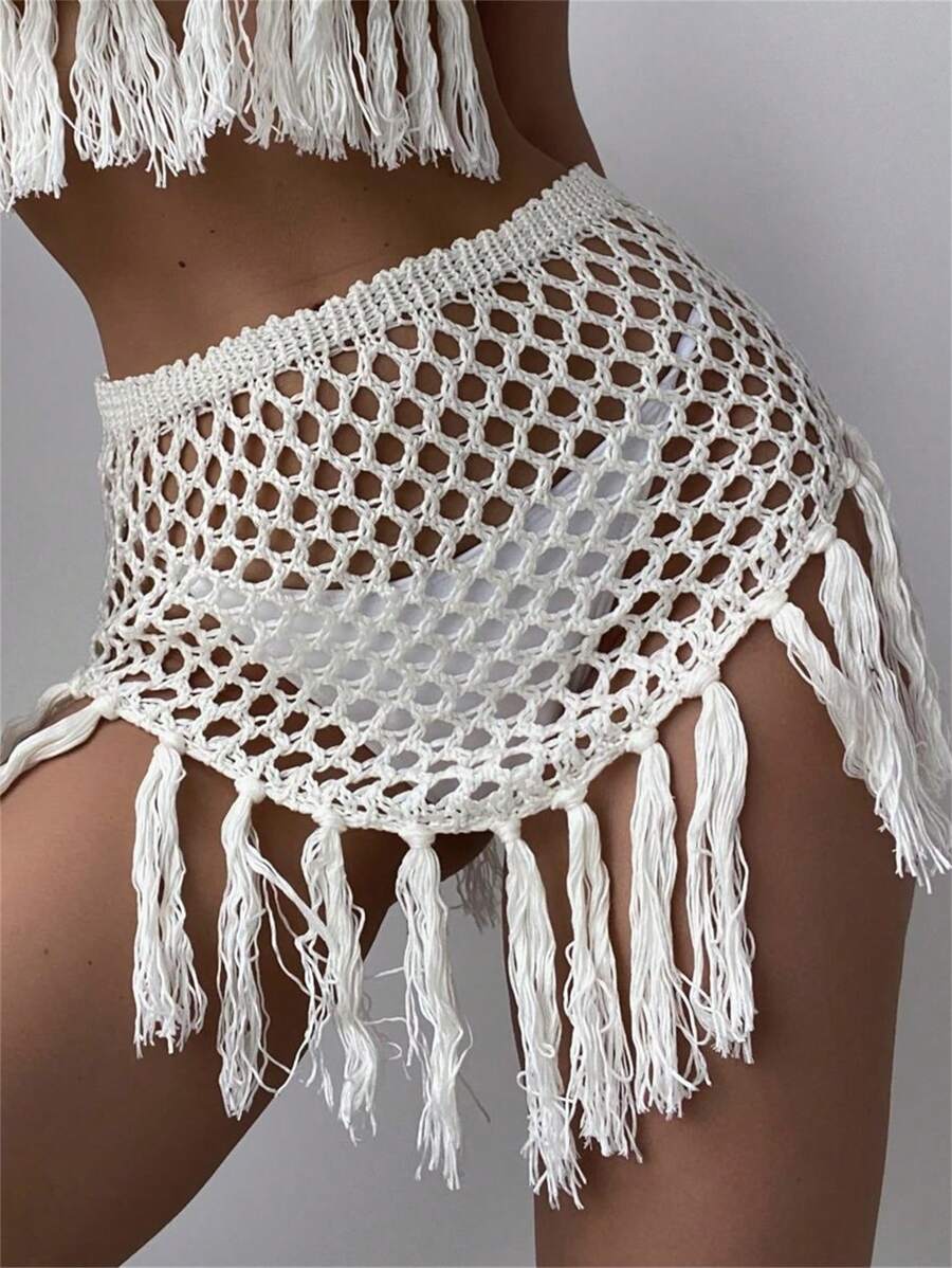 SHEIN Swim Đồ trang trí Xu hướng: Cắt giảm Cover Ups & Áo đầm - trắng - Xem 1