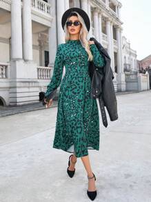 Aveloria Robe À Manches Longues Et Col Demi-haut Imprimée Léopard