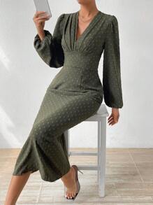 SHEIN Clasi 女式百褶燈籠袖連衣裙