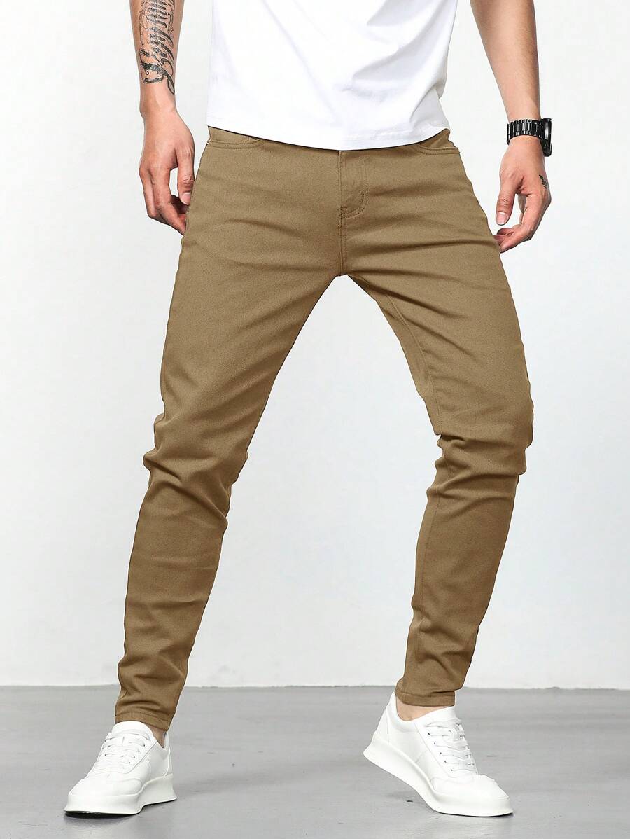 Manfinity Homme 男士斜口袋錐形褲管修身牛仔褲