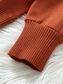 SHEIN Cô Gái Trẻ Hoa Đã vá Tay áo lồng đèn Áo len - Màu Đỏ Sâu - Xem 3