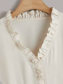 Celure Plus Frill Trim Flounce Sleeve Blouse Peplum Top - Beige - View 5