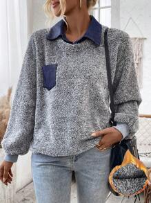 Chiquease Sudadera cálida de mujer 2 en 1 con empalme para otoño invierno - Gris - Ver 1