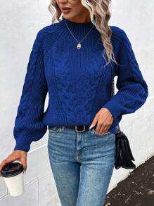 SHEIN LUNE Của phụ nữ Dệt kim Tay áo lồng đèn Áo len Với Xoắn Chi tiết Hoa - Màu xanh lam - Xem 1