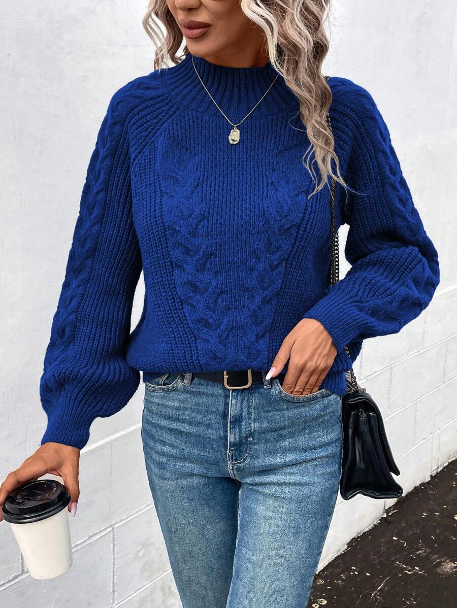 SHEIN LUNE Của phụ nữ Dệt kim Tay áo lồng đèn Áo len Với Xoắn Chi tiết Hoa - Màu xanh lam - Xem 1