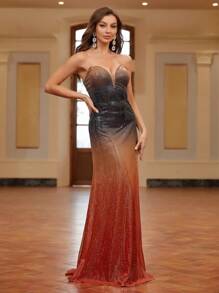 SHEIN Belle 分腿閃亮筒裝禮服裙 - 彩色 - 查看 3