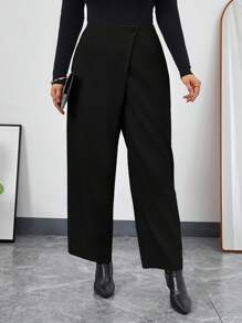 SHEIN Privé Plus-size Einfarbige Lange Hose - Schwarz - Übersicht 1