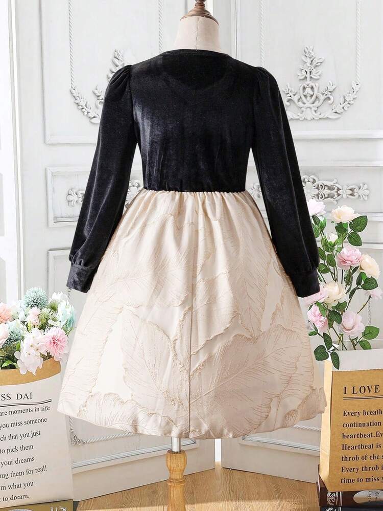 Girls' Embroidered Floral Color Block Dress, Fall/winter