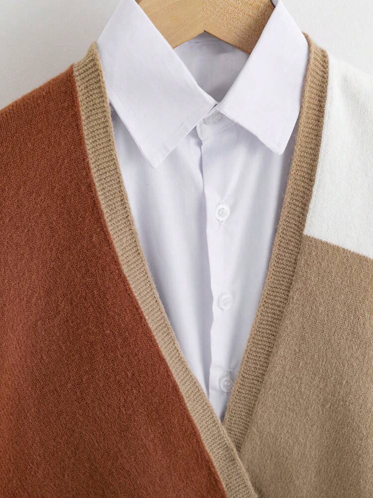 Tween Girls' Contrast Color Long Sleeve Cardigan Sweater