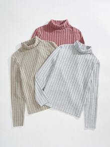 SHEIN EZwear 女款大尺碼純色高領修身保暖長袖 T 卹 - 彩色 - 查看 3
