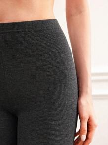SHEIN EZwear 女士實色高腰修身紧身裤,休閑保暖打底褲 - 深灰色 - 查看 7