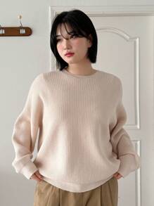 Dazy Petite Plus Màu thuần Thả vai Áo len Áo chui đầu - Màu be - Xem 5