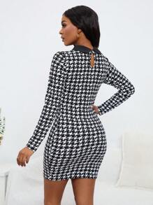 SHEIN Clasi Của phụ nữ Quần bó Họa tiết Nanh sói Đầm - Đen và trắng - Xem 2