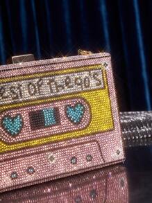SHEIN SXY Pink Rhinestone Decorated Tape Recorder Bag Valentines