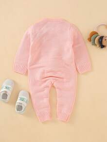 Đứa bé gái Mẫu thỏ Pompom Đã vá Đan Áo liền quần - Hồng - Xem 2