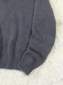 Teenagers' Furry Turtleneck Pullover Sweater - Grey - View 3