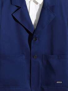 SHEIN Teen Boy Lapel Neck Dual Pocket Patch Detail Jacket - Black - View 6