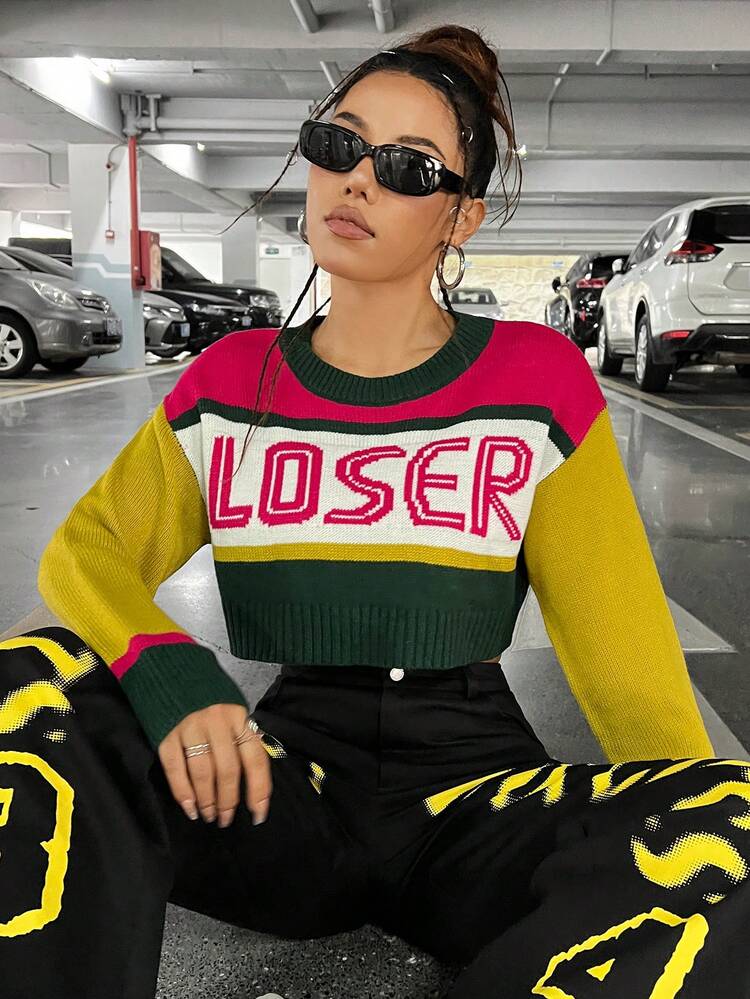 Drop Shoulder Long Sleeves Crop Sweater