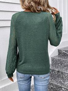 SHEIN LUNE Top De Hombro Ranglan Con Encaje Para Mujer - Verde - Ver 2