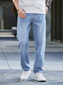 Manfinity Homme Nam Thiết kế đơn giản Denim Quần jean - Rửa nhẹ - Xem 4
