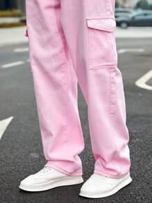 Manfinity Homme 男士宽松纯色牛仔裤，带口袋，纯色长款水洗宽松工装浅粉色工装牛仔裤，适合丈夫、男朋友的礼物 - 淺粉色 - 查看 5