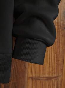 Men's Skull & Letter Printed Fleece Hoodie - Black - View 5