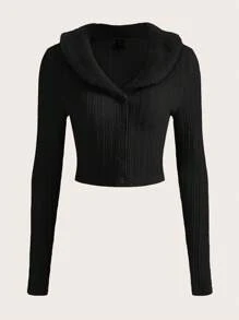 SHEIN MOD Hơn 	
Fuzzy Vòng cổ Áo Jacket Crop - màu đen - Xem 1