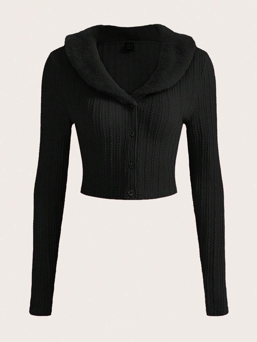 SHEIN MOD Hơn 	
Fuzzy Vòng cổ Áo Jacket Crop - màu đen - Xem 1