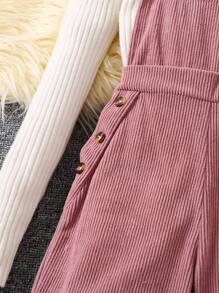 SHEIN Nhỏ bé Cô gái Màu thuần Vải to sợi Nút Trang trí Áo liền quần - màu nâu - Xem 6