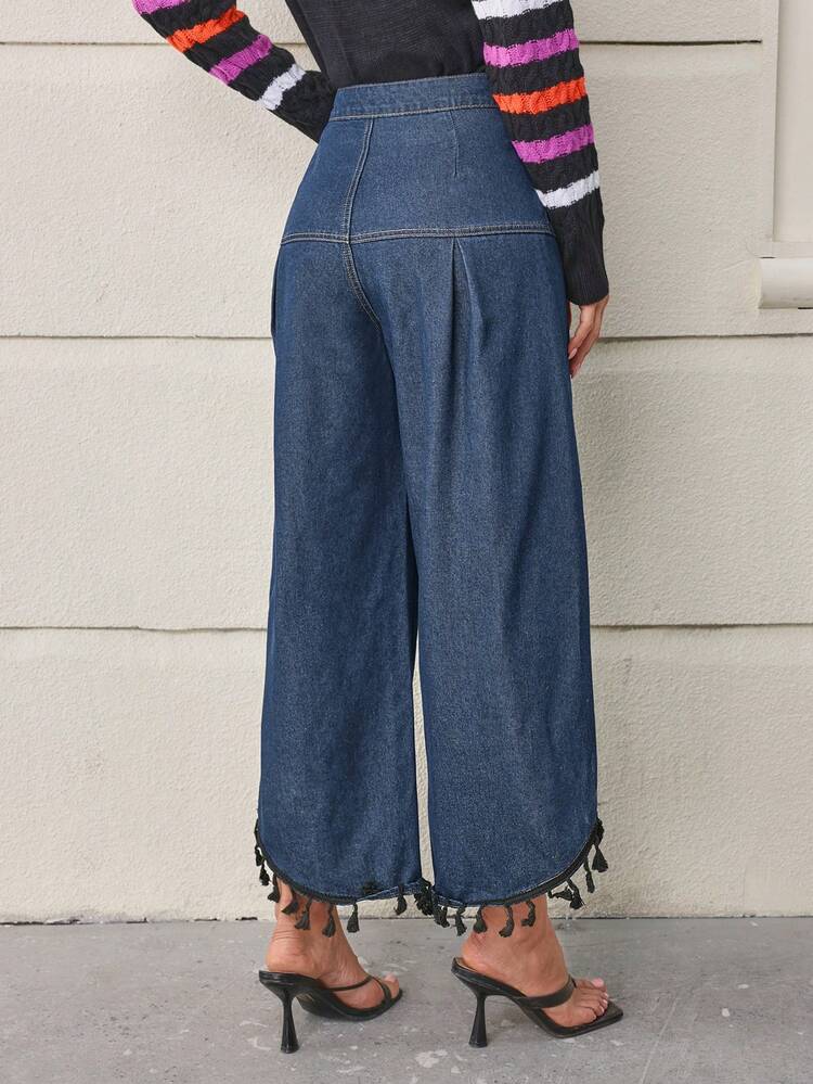 Women's Fringed Hem Denim Trousers