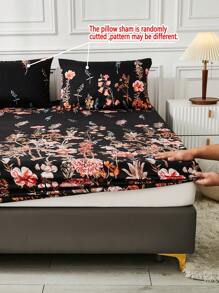 3pcs Floral Print Fitted Sheet Set Without Filler - Multicolor - View 8