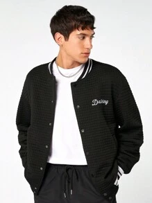 Manfinity NXTstreet Oversized Men's Letter Printed Striped Baseball Jacket - Black - View 1