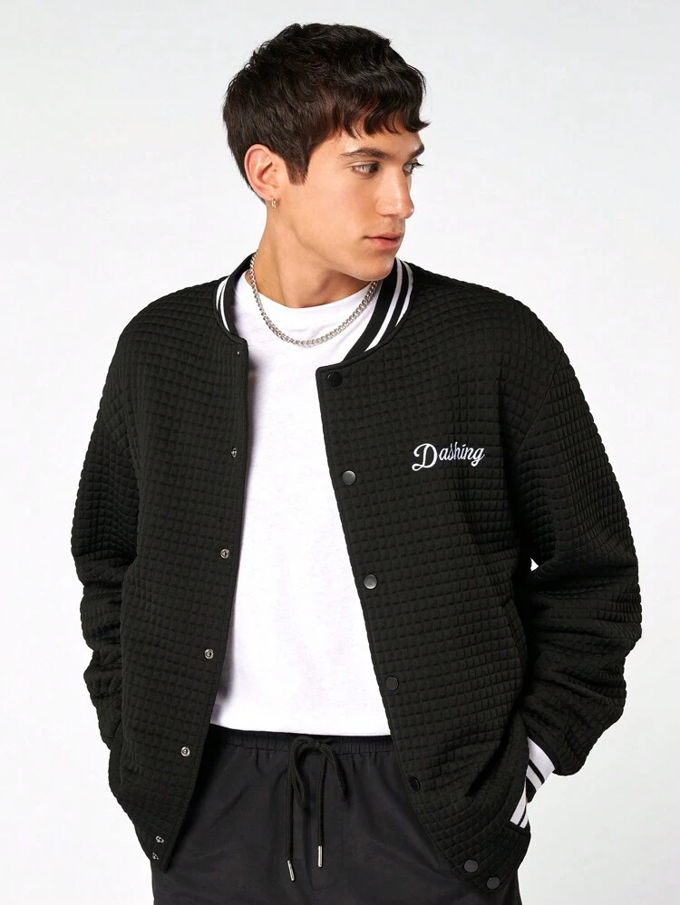 Oversized Men's Letter Printed Striped Baseball Jacket