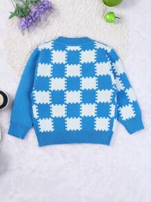 嬰兒男童色塊釦扣羊毛衫 - 藍色 - 查看 2