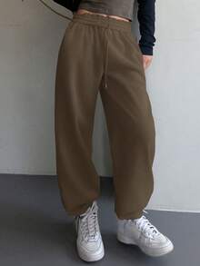 DAZY 女士束口寬鬆運動長褲 - 咖啡棕 - 查看 5