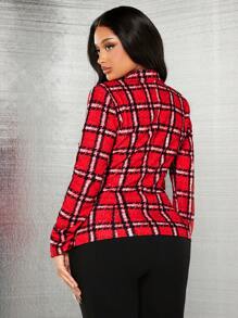 SHEIN SXY 女款紅色格紋西裝外套 - 玫瑰紅 - 查看 2