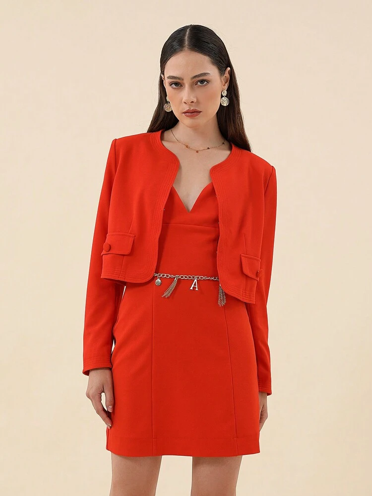 Solid Cami Dress & Open Front Jacket