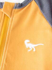 嬰兒男童恐龍印花加厚連身衣套裝,適用於秋冬季節 - 彩色 - 查看 7