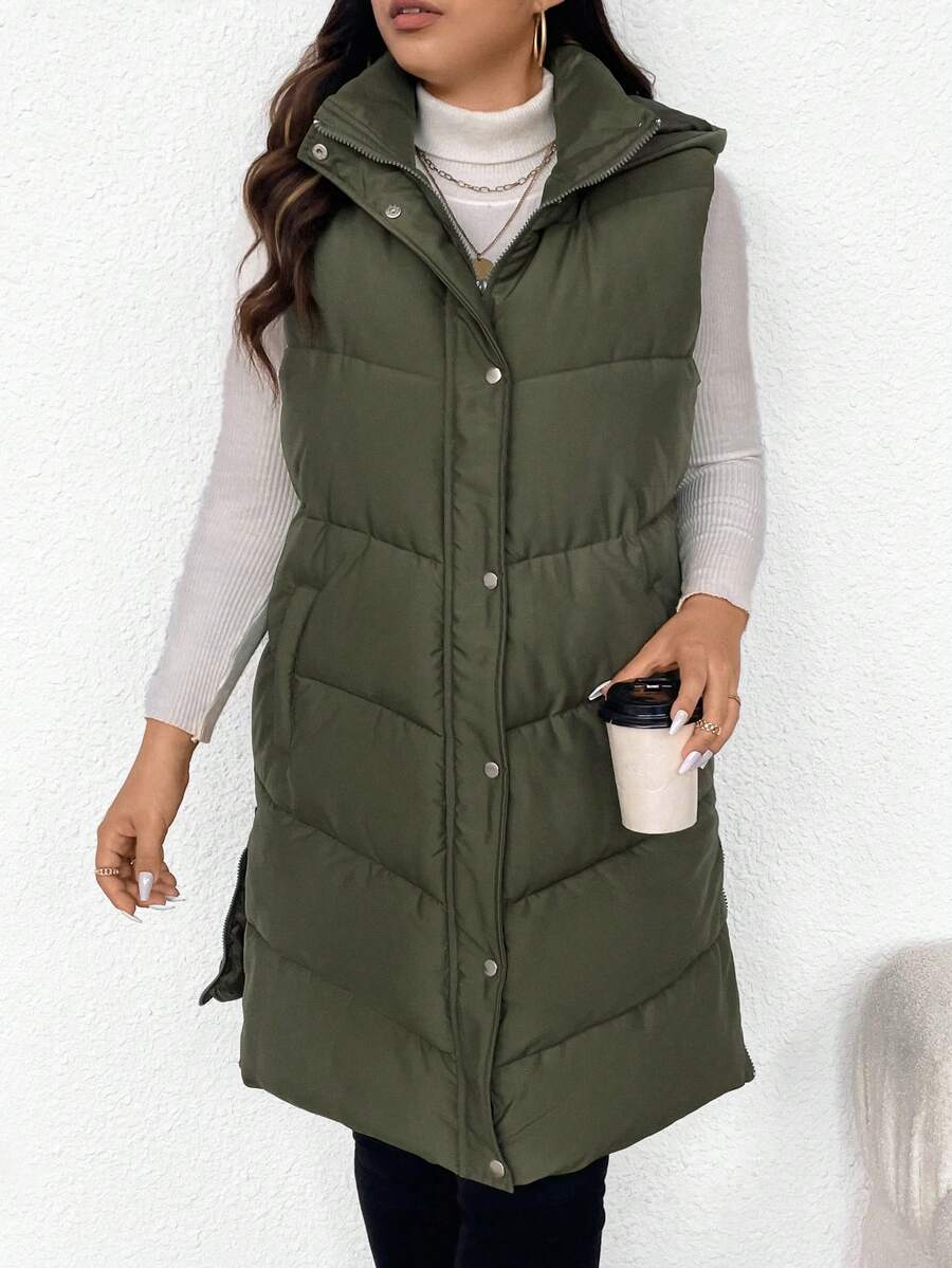 SHEIN Frenchy Áo khoác có mũ trùm đầu cỡ lớn dành cho nữ có đệm - màu xanh lá - Xem 1