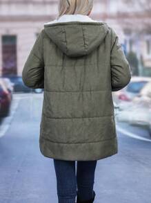 SHEIN LUNE Women's Zipper Closure Padded Padded Coat Clothes Winter - Army Green - View 2